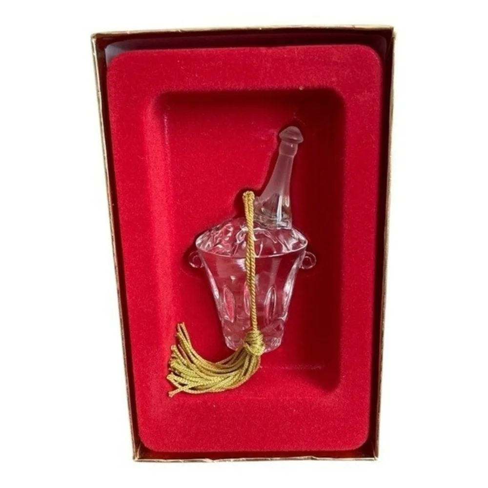 Vintage 2000 Gorham Crystal Ice Bucket Champagne Bottle Christmas Ornament NIB
